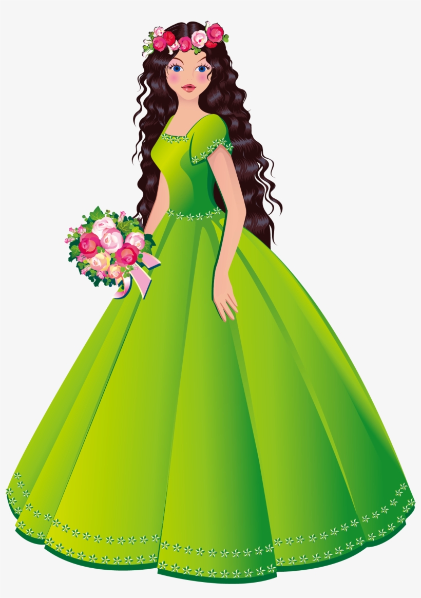 Gown Clipart Nice Dress - Princesa Con Vestido Verde, transparent png