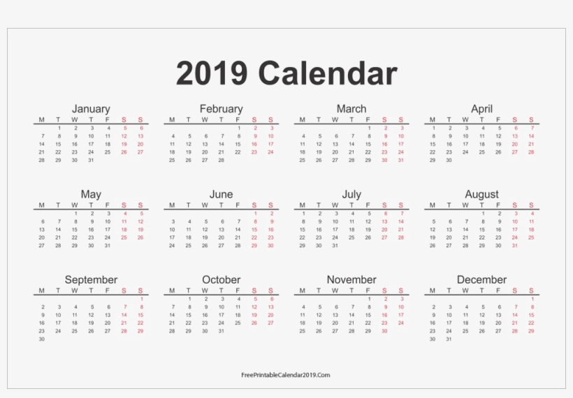 2019 Calendar Png Photos - One Page 2019 Calendar, transparent png