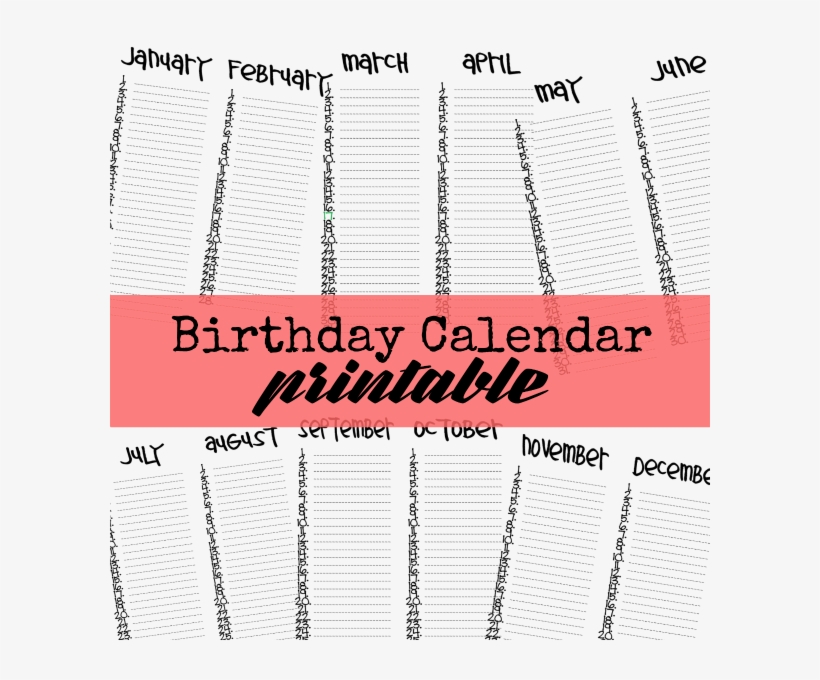 Printable Birthday Calendar - Birthday Calendar Printable, transparent png
