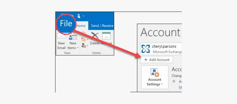 Select File, Then Add Account - Attach Profile Picture In Outlook Email, transparent png