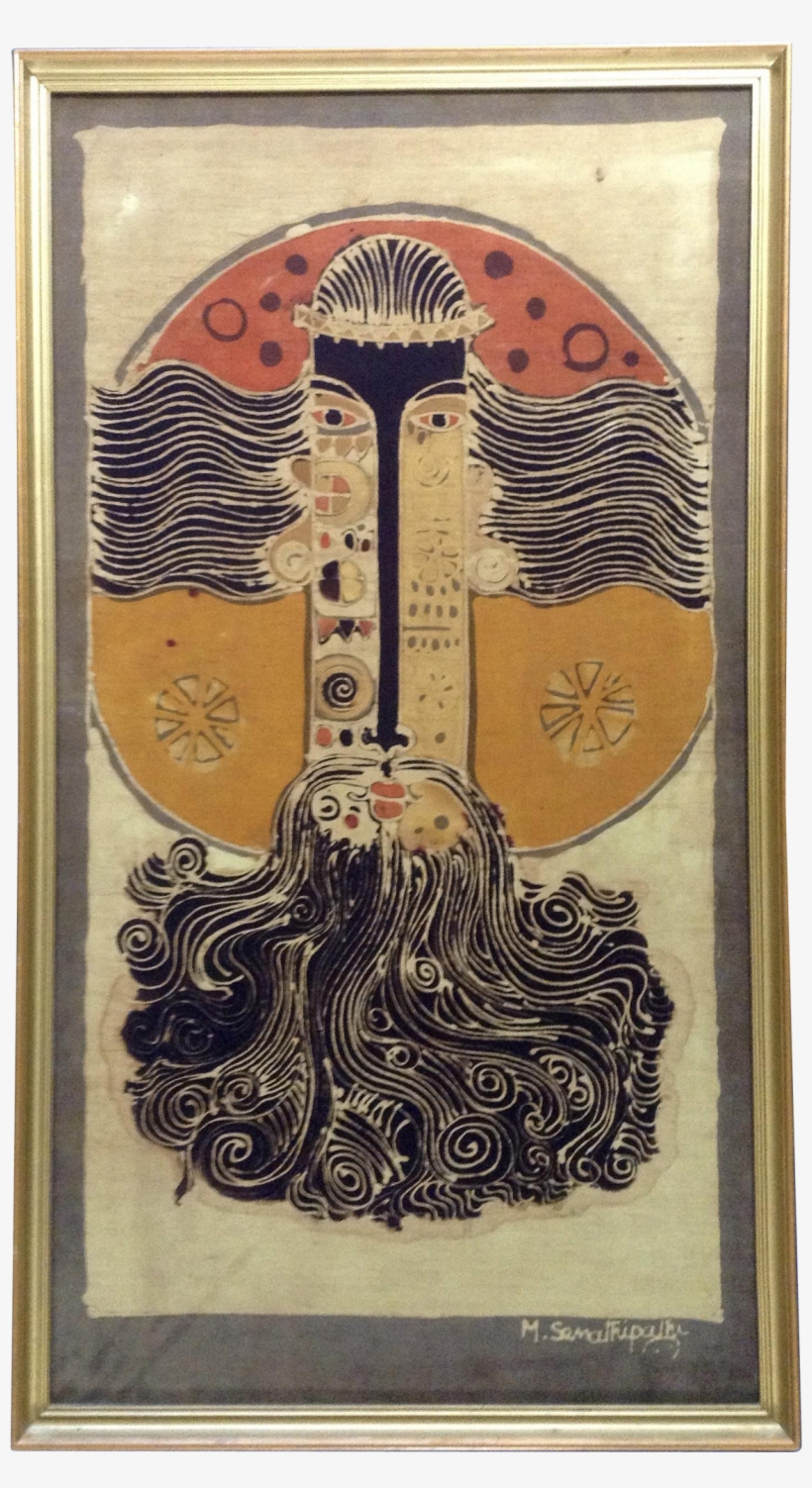 Mid Century Batik Man And Sun Large Painting Wall Art - Modern Art, transparent png