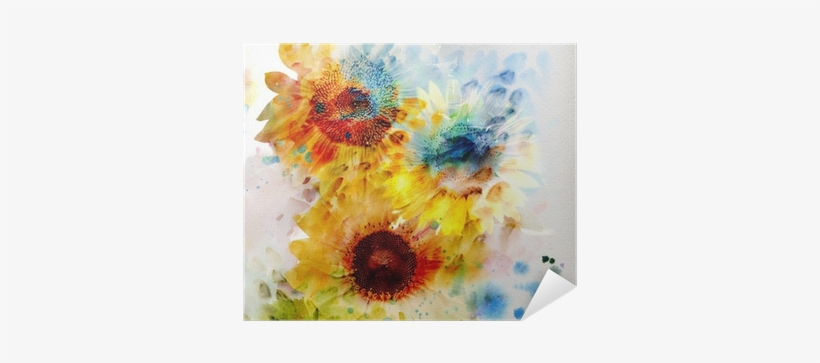 Watercolor Sunflowers Tile Coaster, transparent png