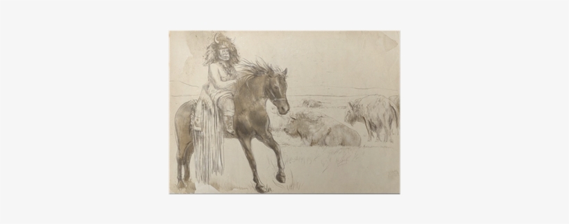 Indian Chief Riding A Horse, Watching Buffalo Herd - Stallion, transparent png