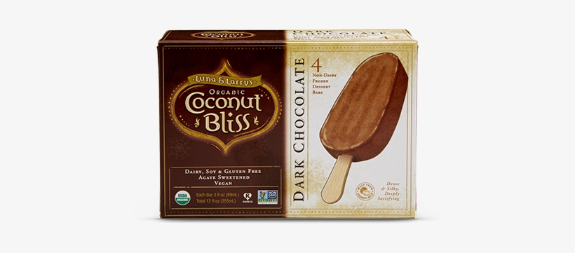 Luna & Larry's Coconut Bliss Dark Chocolate Bars Coconut - Coconut Bliss Chocolate Ice Cream Bars, transparent png