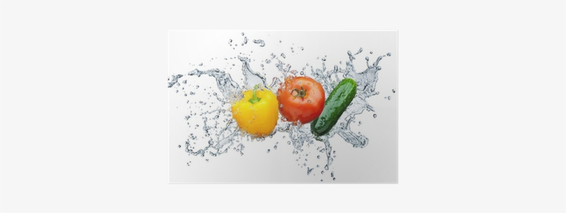 Tomato, Cucumber, Pepper In Spray Of Water Poster • - Pps. Imaging Gmbh Glasbild Küche - Frische Tomate -, transparent png