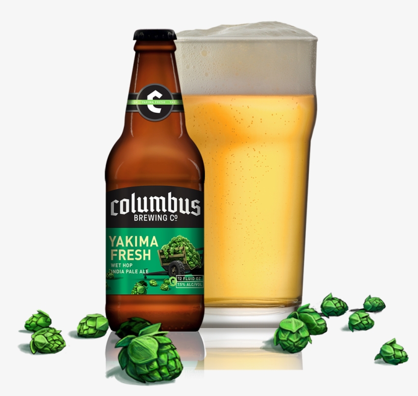 Cbc Yakima Fresh Bottle And Glass - Beer Bottle, transparent png