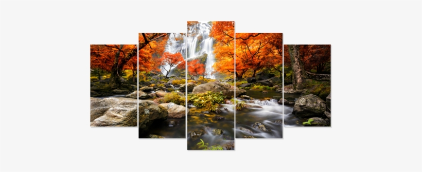 Autumn Waterfalls 5 Piece Canvas - 60x40cm Cascade Horloge Murale Tableau Deco Moderne, transparent png