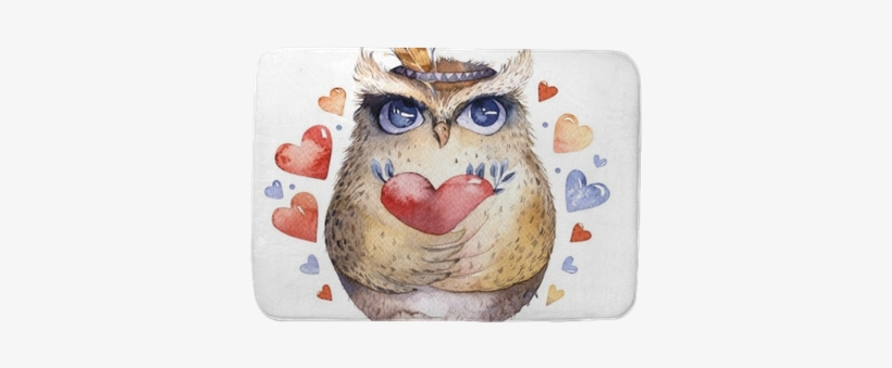 Bath Mats I Love You Lovely Watercolor Illustration - Coruja Aquearela Floral, transparent png