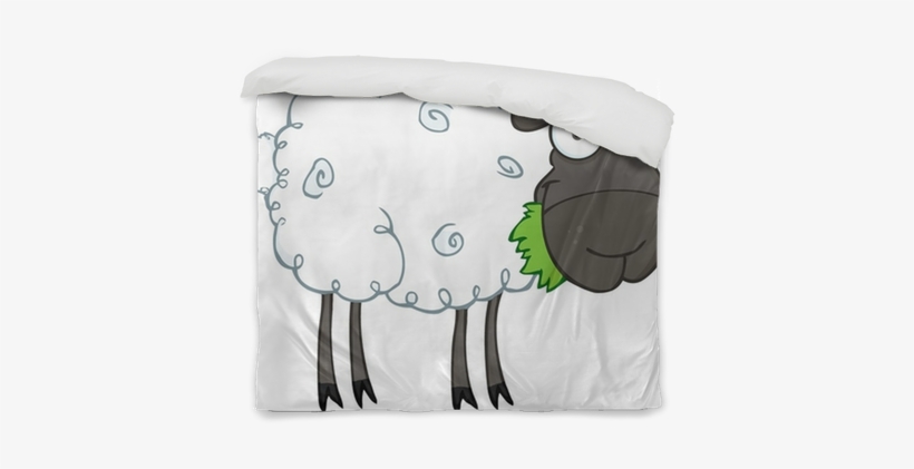 Black Sheep Cartoon Character Eating A Grass Duvet - Cartoon Sheep Eating Grass, transparent png