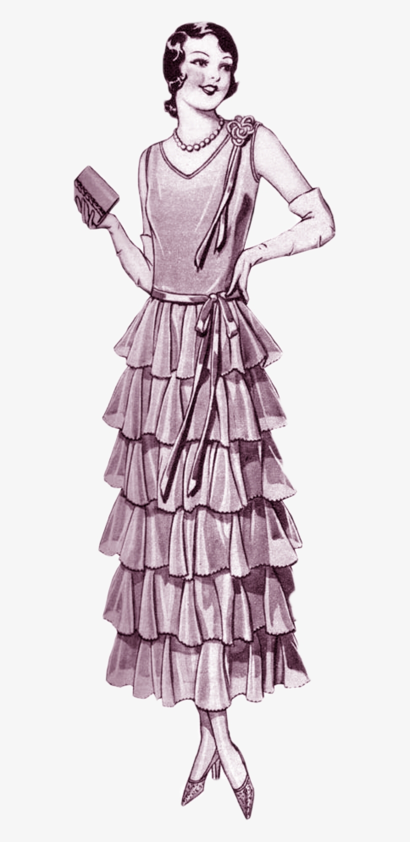 Free Vintage Digital Stamp Miss Clara 1930's Fashion - Evelyn - Prickley Pear Cling Stamps 1"x3.5", transparent png