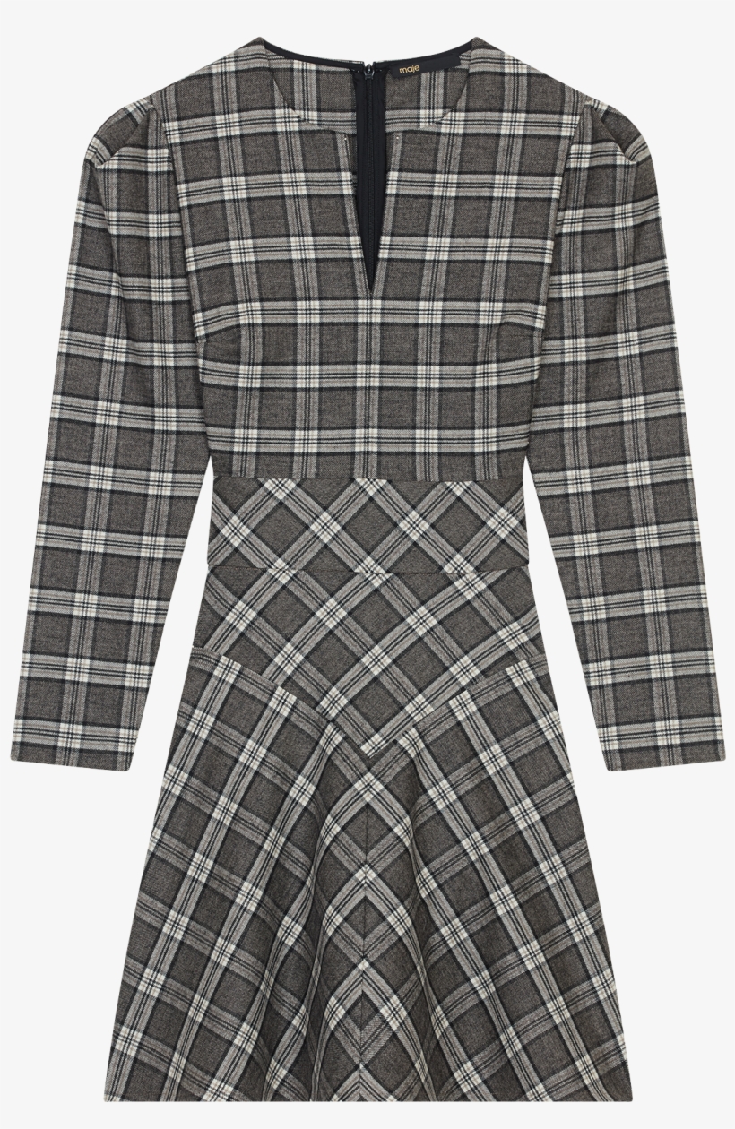 Wool Blend Plaid Dress - Back Dress With Wide Neckline And Lace Detail Sandro, transparent png