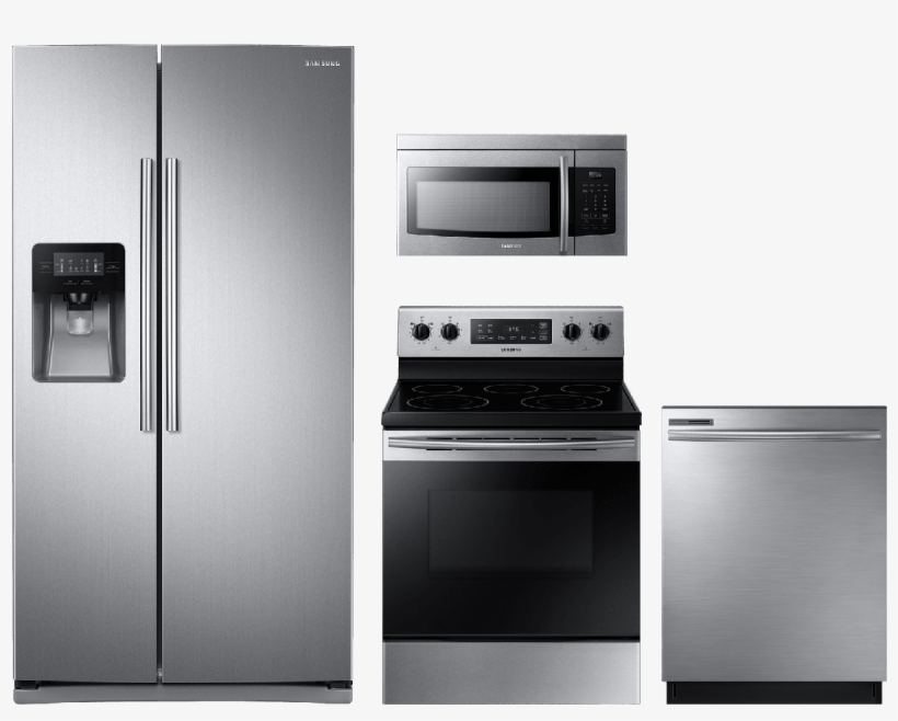Samsung 4 Piece Kitchen Package Stainless Steel Sakitne59m4310ss - Samsung Stainless Steel Appliance Package W/ Side, transparent png
