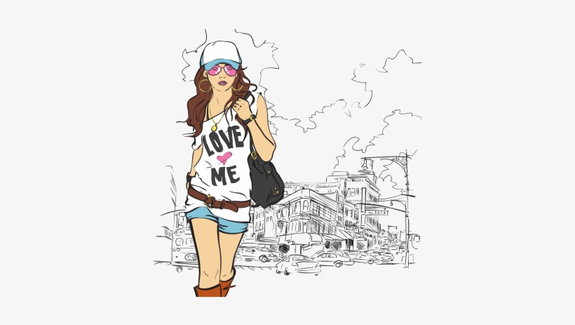 City Life Girl Fashion Illustration - Graphics Design Girls Face, transparent png