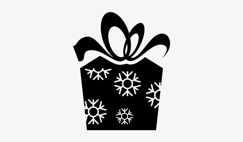 Gift Box With Snow Flakes Designs And Ribbon Vector - Gift Silhouette Png Hd, transparent png