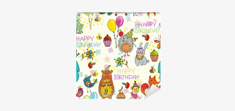 Seamless Happy Birthday Cartoon Background Wall Mural - Birthday, transparent png