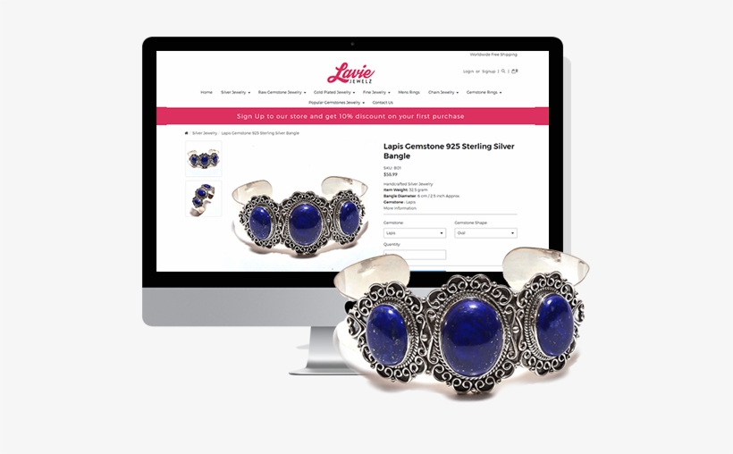 Clip Black And White Jewellery Shop Free On Dumielauxepices - 925 Sterling Silver Cuff Bangle, Natural Lapis Gemstone, transparent png