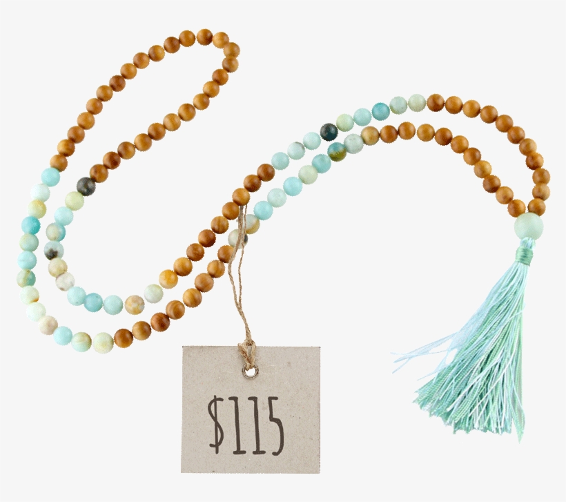 Sacred Yew Wood & Flower Amazonite Mala - Necklace, transparent png