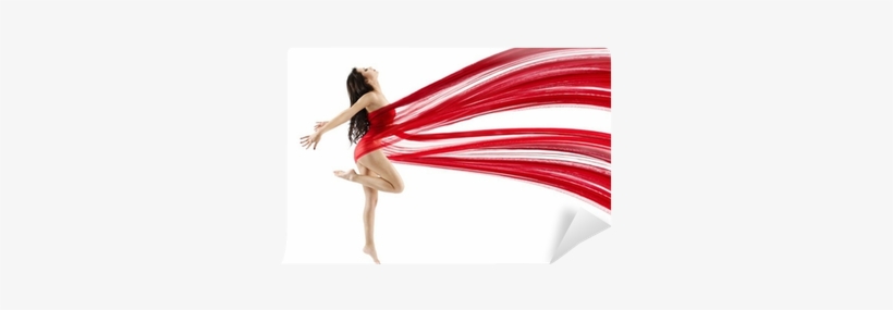 Woman Dancing With Red Flying Waving Chiffon Cloth - Dance, transparent png
