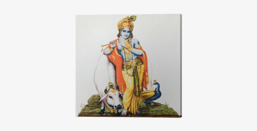 Image Of Hindu God Krishna With Cow, Peacock , Flute - Lord Krishna With Cow, transparent png