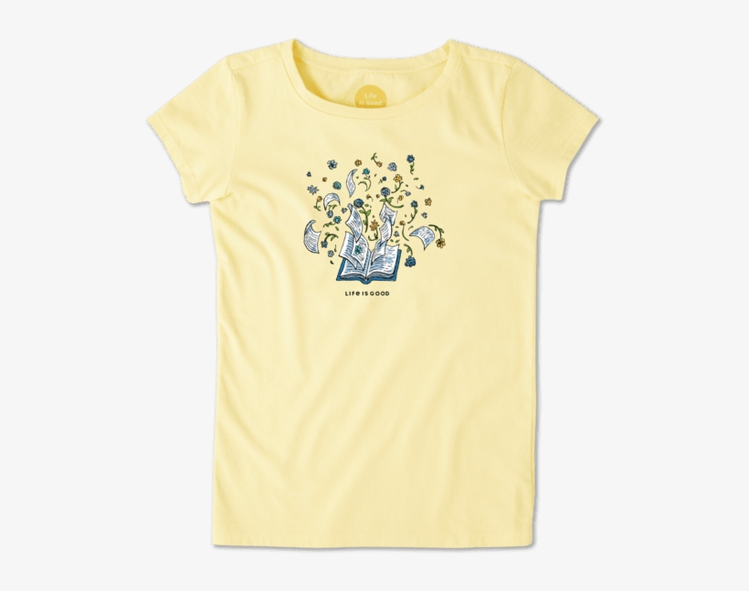 Girls Flower Book Crusher Tee - Life Is Good, transparent png