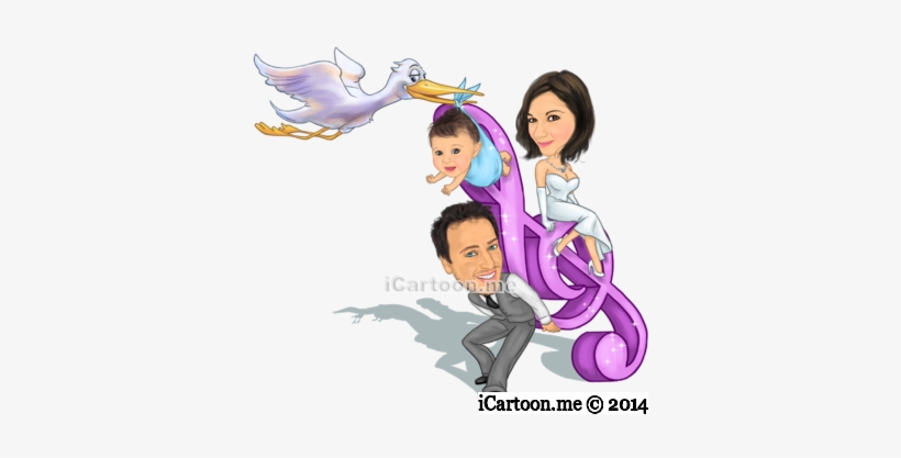 Stork Bringing Baby And Treble Clef - Cartoon, transparent png