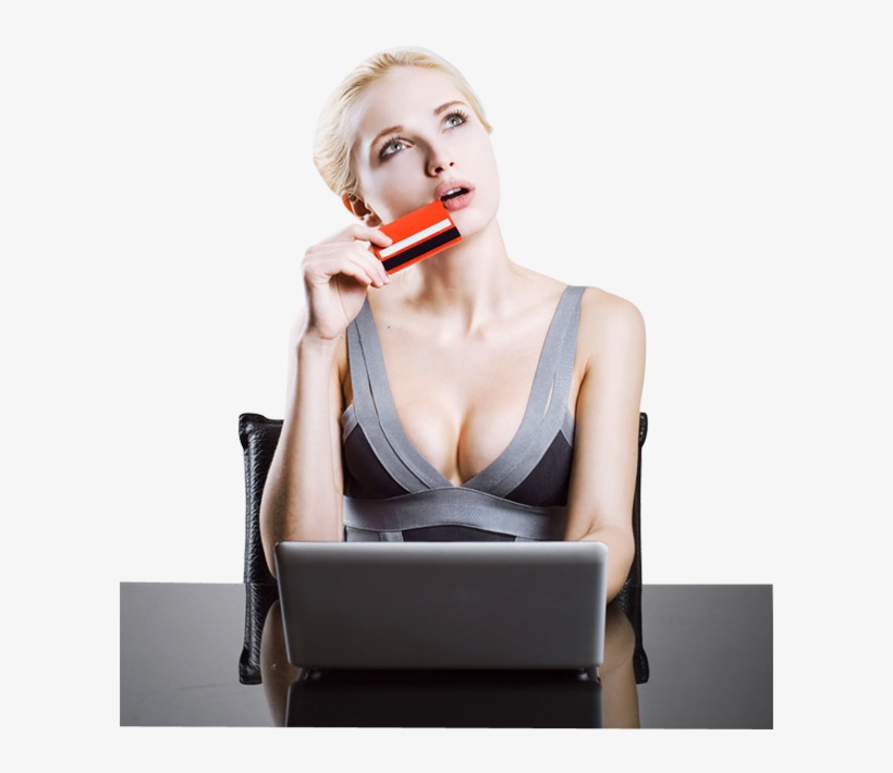 Beautiful Girl Online Shopping With Credit Card And - Girl Credit Card Png, transparent png