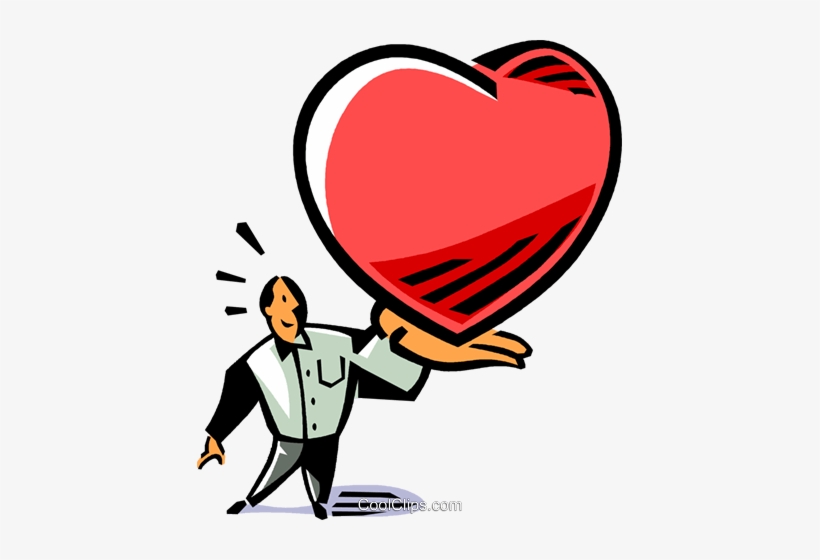 Man With An Oversized Heart In His Hands Royalty Free - Man Holding Giant Heart Cartoon, transparent png