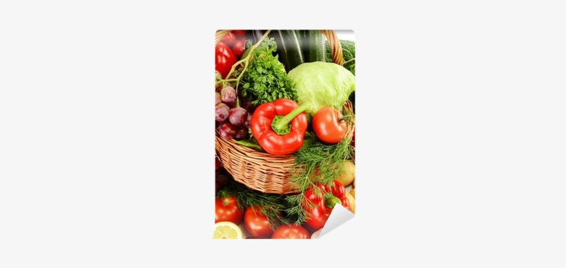 Composition With Raw Vegetables In Wicker Basket Wall - Painting, transparent png