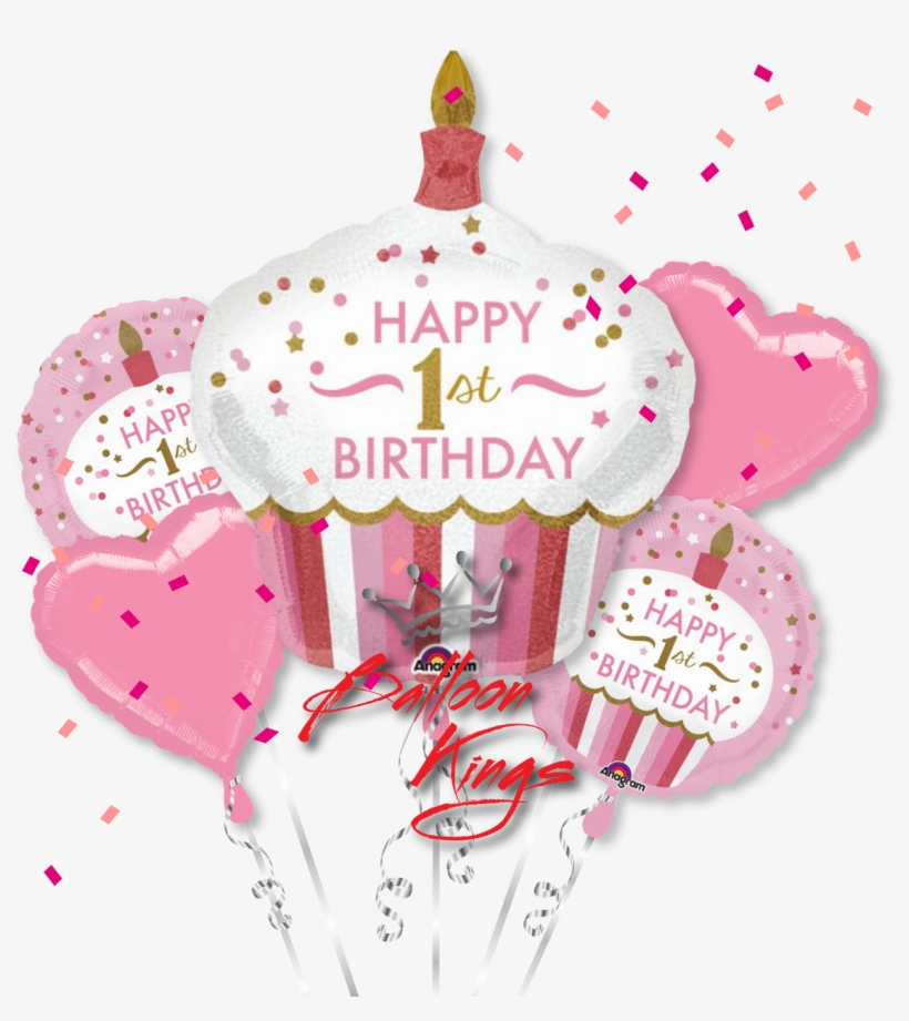 1st Birthday Girl Cupcake Bouquet - 36" 1st Birthday Cupcake Girl Balloon - Mylar Balloons, transparent png