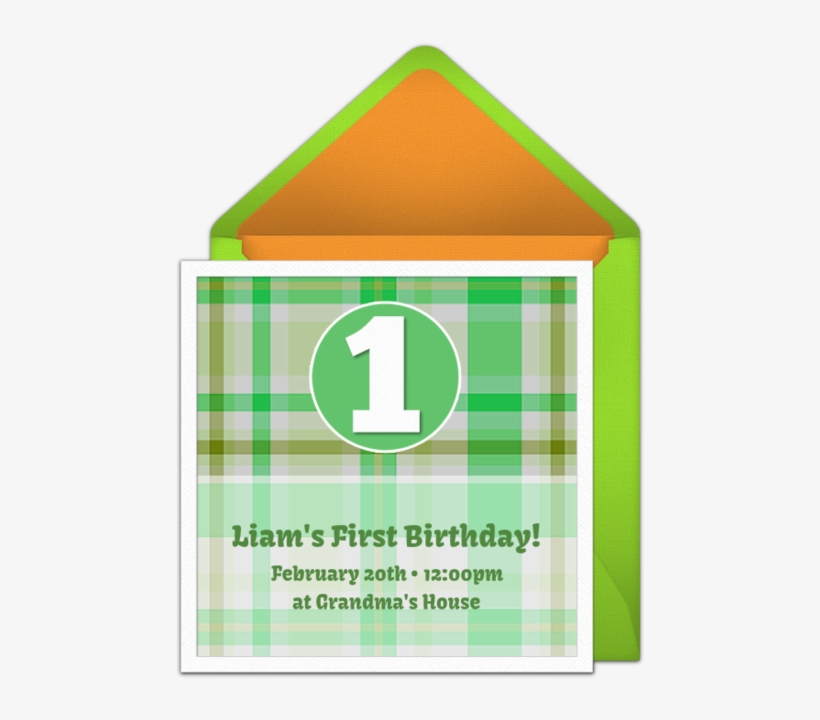 1st Birthday Plaid Online Invitation - House, transparent png