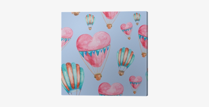 Seamless Pattern Of Balloons In The Shape Of Heart - Watercolor Painting, transparent png