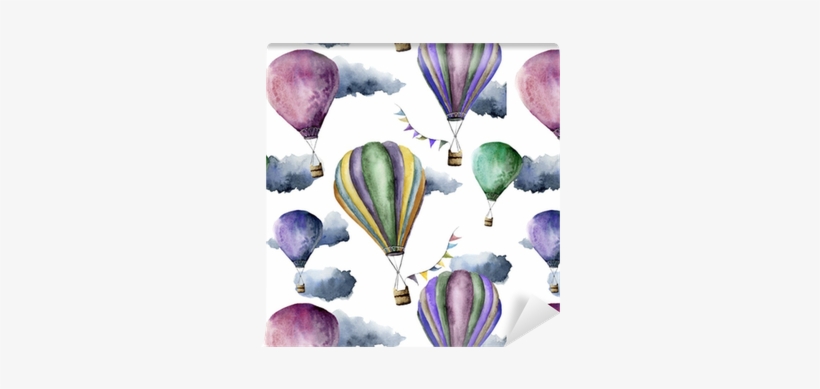 Watercolor Pattern With Bright Hot Air Balloon - Hot Air Balloon, transparent png