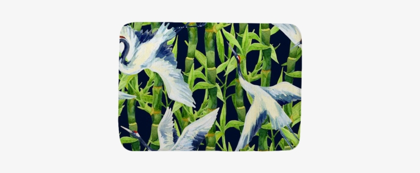 Watercolor Asian Crane Bird Seamless Pattern Bath Mat - Mot Suluboya Duvar Kağıdı 10-024102, transparent png