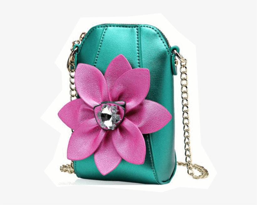 Metallic Flower Bucket Clutch - 6 Inches Cellphone Pu Leather Women National Style, transparent png