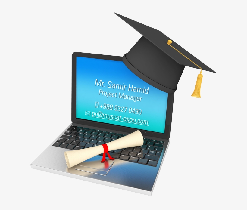 For Exhibiting Enquiries And - Laptop With Graduation Hat, transparent png