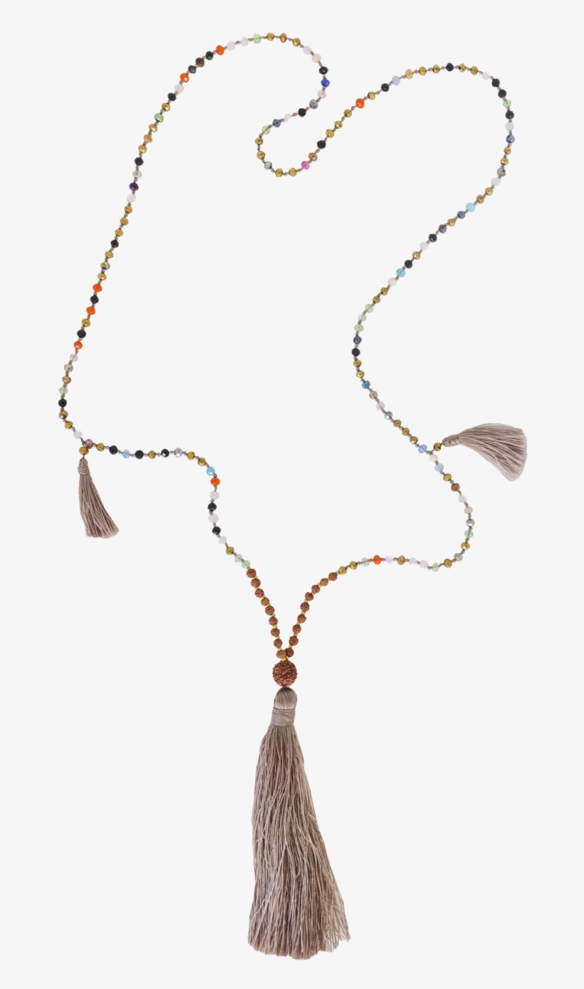 Mala With 3 Mauve Tassels Glass Beads And Rudraksha, transparent png