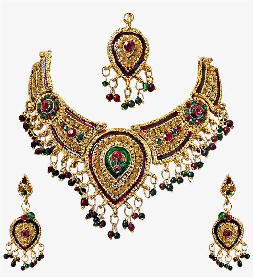 Enamelled With Mahendi Crystel Kundan Polki Fashion - Bridal Jewellery Sets In Png, transparent png