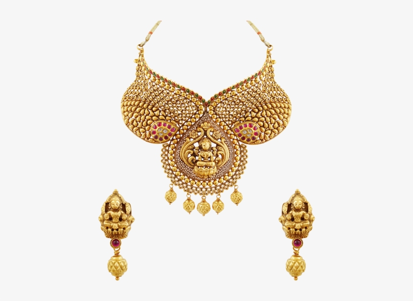 A Heavy And Traditional Temple Inspired Necklace Set - Necklace Gold Designs For Women, transparent png