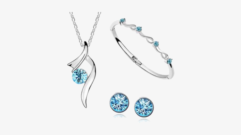 18k White Gold Plated Ocean Blue Austrian Crystal Necklace - Ladies Silver Wedding Bridal Gift Jewellery Drop Dangle, transparent png
