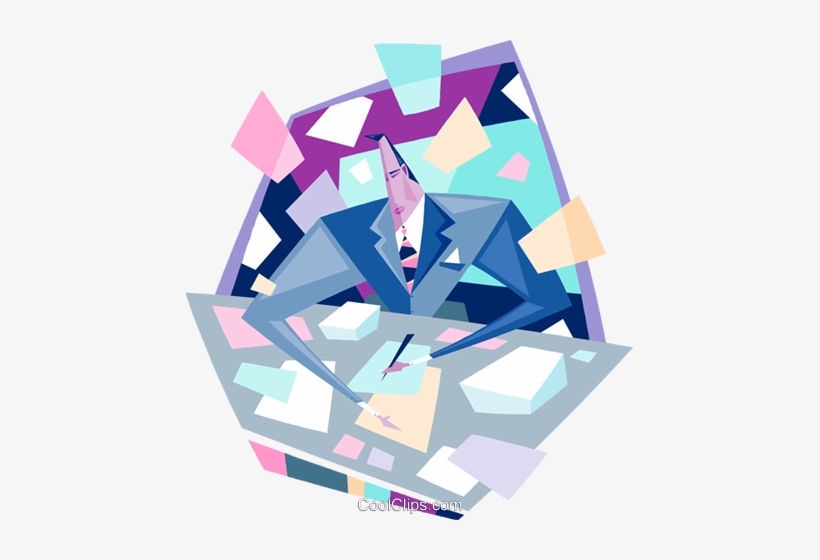 Business Man With Flying Papers Royalty Free Vector - Businessperson, transparent png