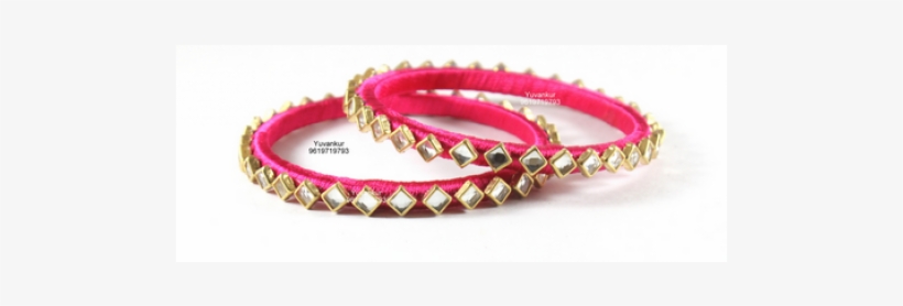 Dark Pink Precision-made Silk Thread Stone Studed Bangles, - Silk, transparent png