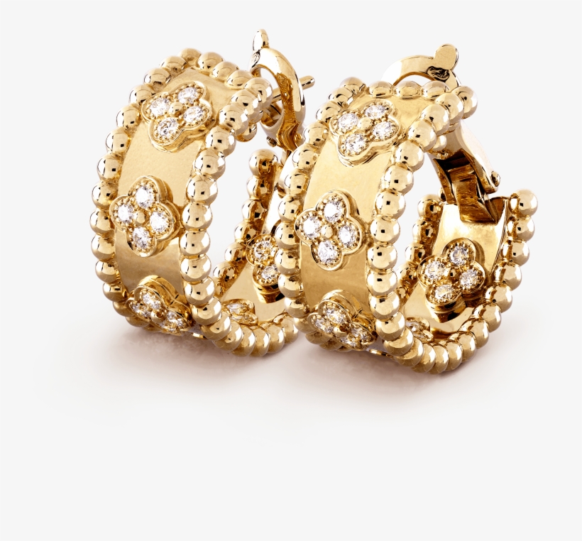 Perlée Clovers Hoop Earrings, - Van Cleef Earrings Gold, transparent png
