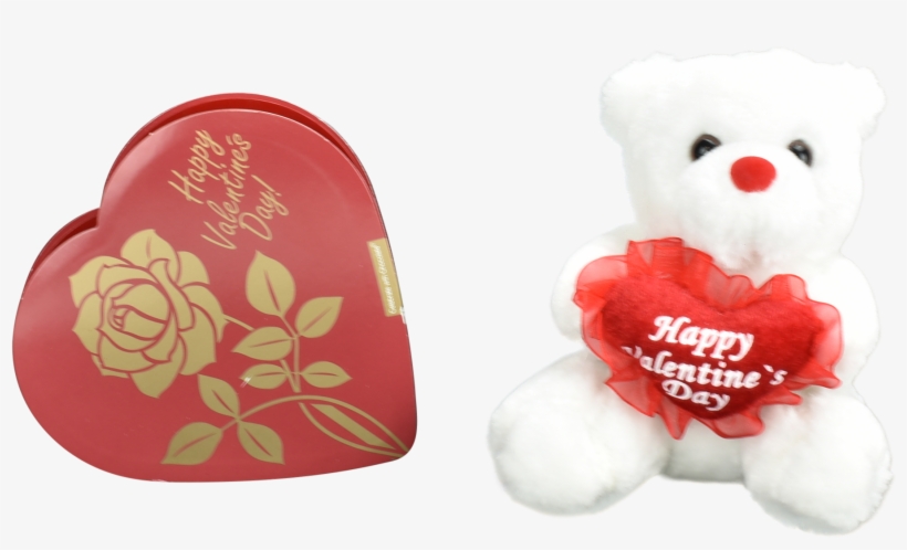 Happy Valentine's Day Small Bear And Heart Shaped Chocolate - Teddy Bear, transparent png