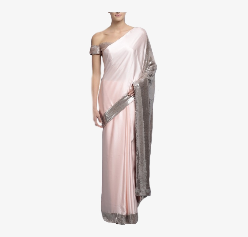 This Pink Colour Saree Is In Satin Fabric Having Four-sided - Sari, transparent png