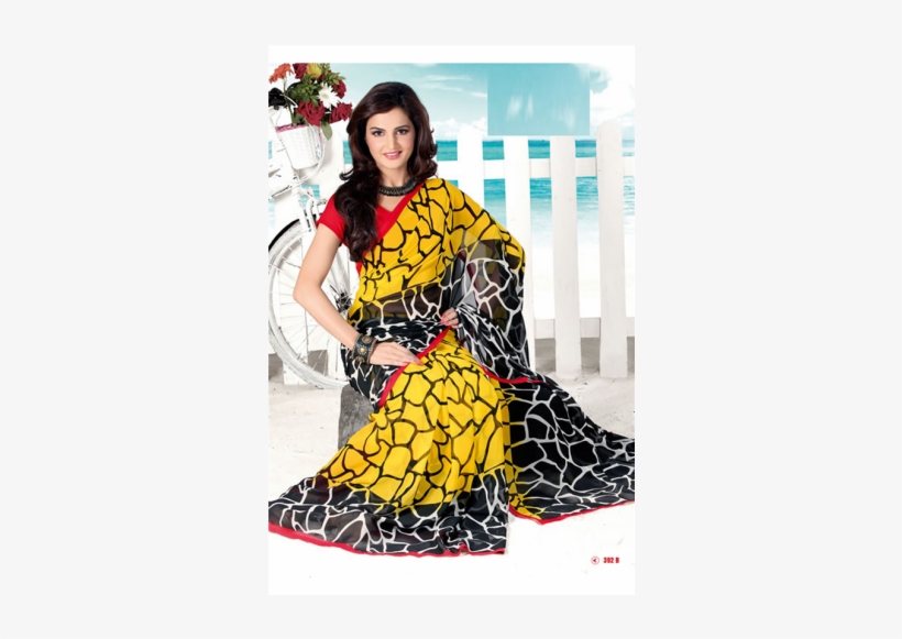 Simplesarees Monica Bedi Yellow Georgette Printed Saree - Photo Shoot, transparent png