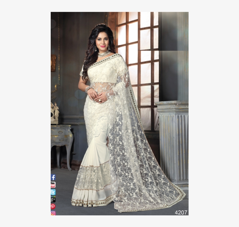 Stunning Partywear Saree - Off White Designer Saree, transparent png