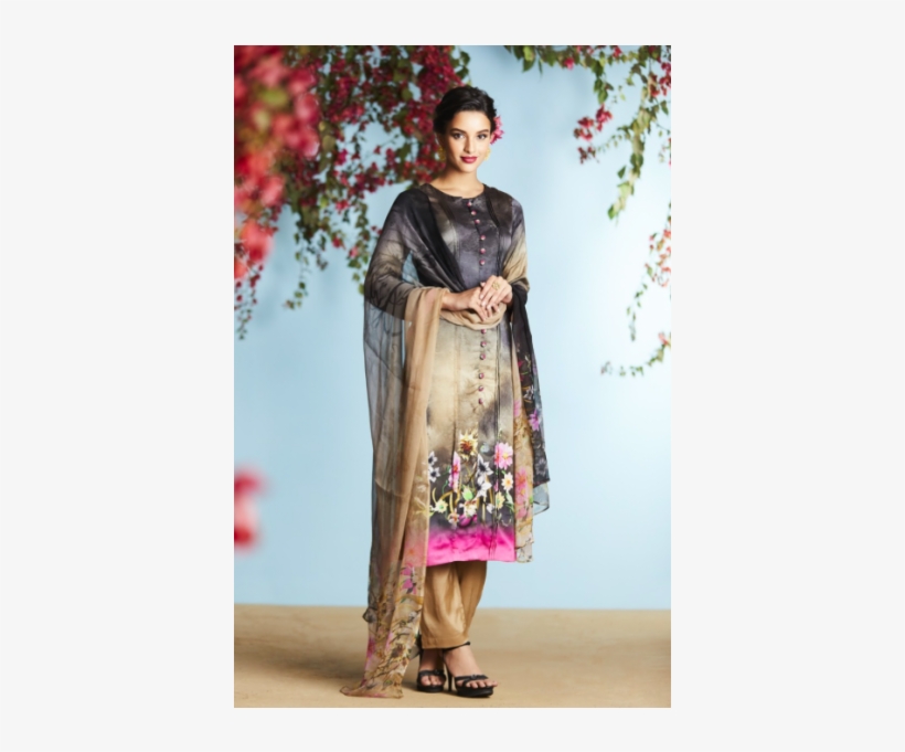 Ochre And Black Party Wear Suit - Printed Punjabi Salwar Suit, transparent png