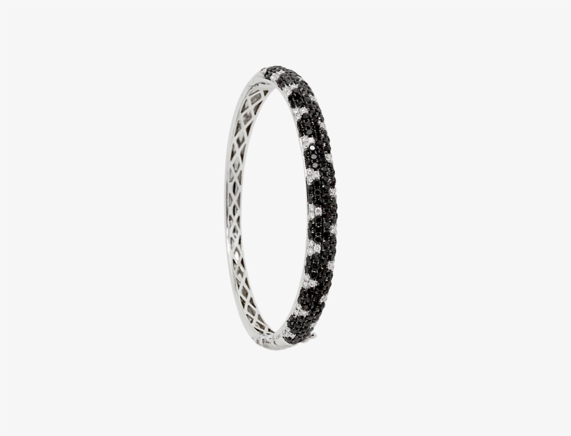 14 Karat White Gold Bangle With Black And White Diamonds - Gold, transparent png