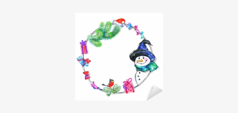Watercolor Painting Background With Snowman And Decoration - Watercolor Painting, transparent png