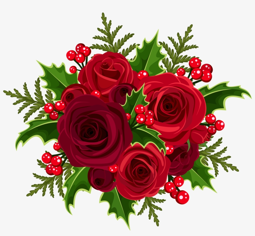 Christmas Rose Decoration Png Clip Art Image - Red Flower Bouquet Clipart, transparent png